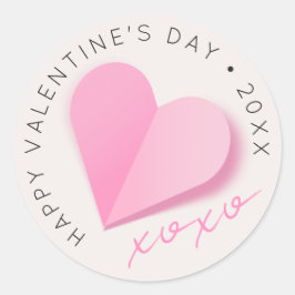 Pink Paper Heart XOXO Happy Valentine's Day Love Ronde Sticker