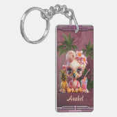 Pink Paradise, een zoete flamingo Sleutelhanger (Voorkant Links)