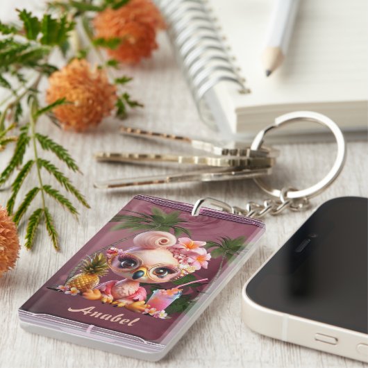 Pink Paradise, een zoete flamingo Sleutelhanger (Voorkant Rechts)