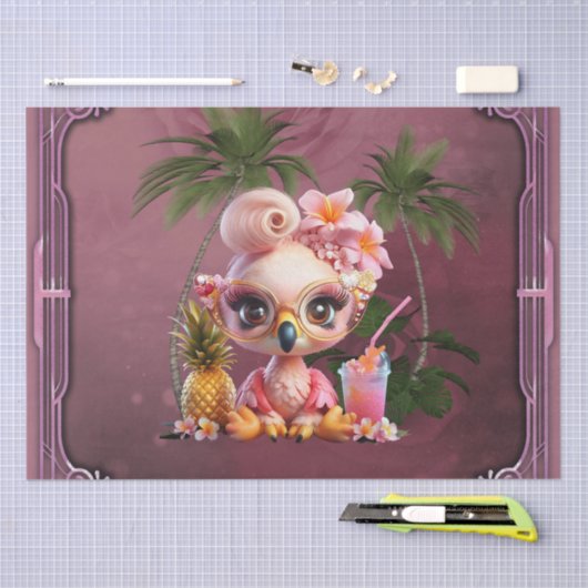 Pink Paradise, een zoete flamingo Tissuepapier (Craft)