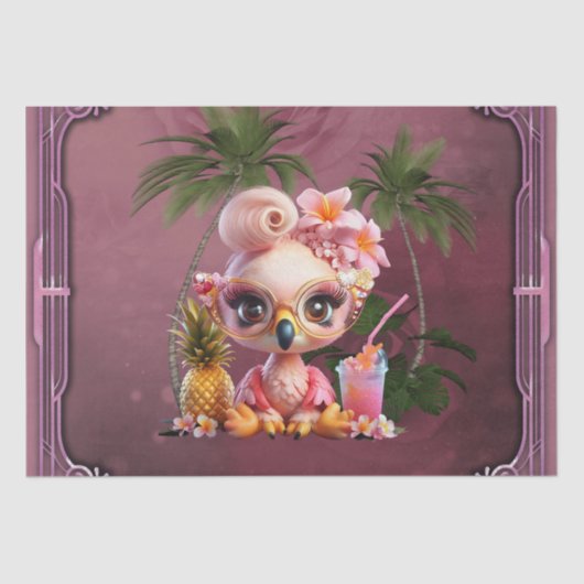 Pink Paradise, een zoete flamingo Tissuepapier (Voorkant)
