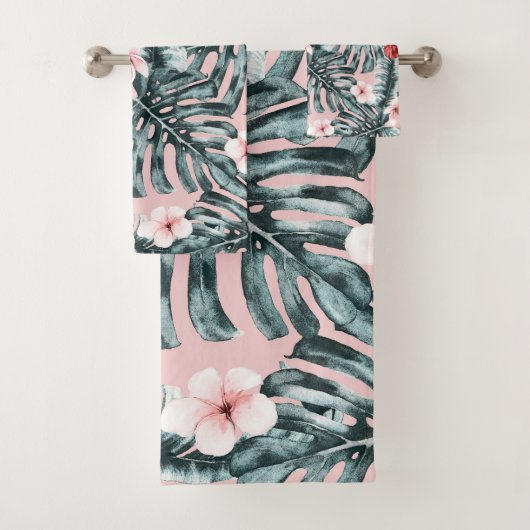 Pink Paradise Tropical Island Floral Botanical Bad Handdoek (Insitu)