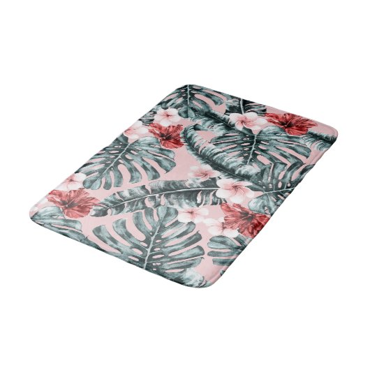 Pink Paradise Tropical Island Floral Botanical Badmat (Gekanteld)