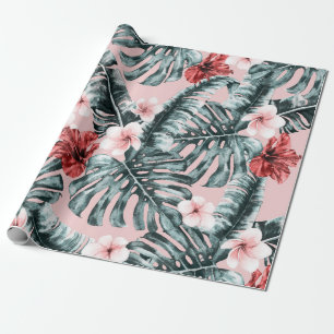 Pink Paradise Tropical Island Floral Botanical Cadeaupapier