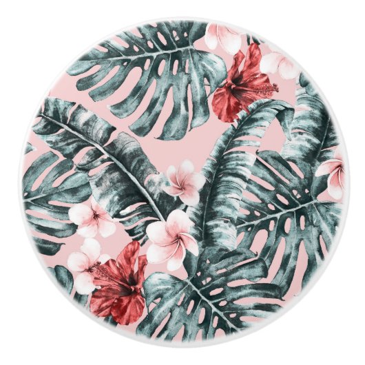 Pink Paradise Tropical Island Floral Botanical Keramische Knop (Voorkant)