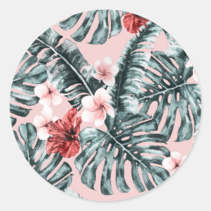 Pink Paradise Tropical Island Floral Botanical Ronde Sticker