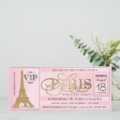 PInk Paris Birthday Party Ticket Kaart (Staand voorkant)