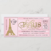 PInk Paris Birthday Party Ticket Kaart (Voorkant)