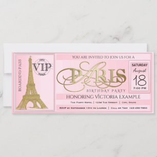 PInk Paris Birthday Party Ticket Kaart