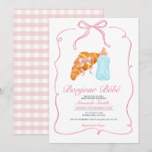 Pink Paris Bow French Croissant Cafe Baby Shower Kaart (Voorkant / Achterkant)