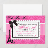 Pink Paris Damask uitnodiging voor verjaardag (Voorkant / Achterkant)
