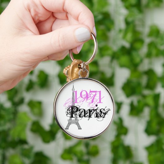Pink Paris Eiffel Tower 50th Birthday Sleutelhanger (Hand)