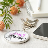 Pink Paris Eiffel Tower 50th Birthday Sleutelhanger (Zijkant)