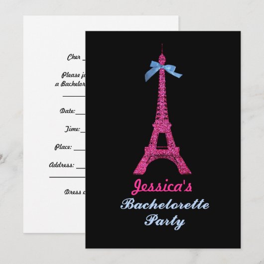 Pink Paris Eiffel Tower Bachelorette Kaart (Voorkant / Achterkant)