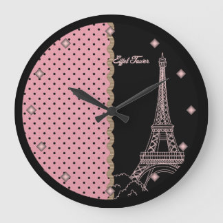 Pink Paris Eiffel Tower Round Wall klok