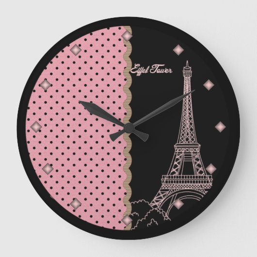 Pink Paris Eiffel Tower Round Wall klok (Voorkant)