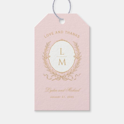 Pink Paris Glam | Monogram bruiloft Cadeaulabel (Voorkant)