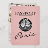Pink Paris Passport Bewaar de datum Save The Date (Voorkant / Achterkant)