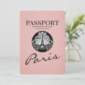 Pink Paris Passport Bewaar de datum Save The Date (Staand voorkant)