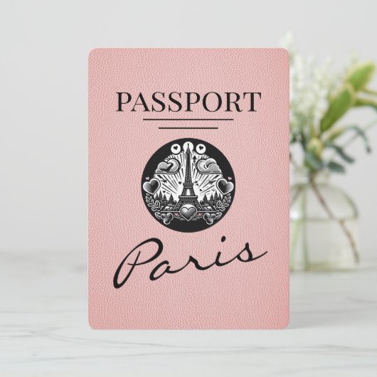 Pink Paris Passport Bewaar de datum Save The Date (Staand voorkant)
