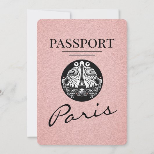 Pink Paris Passport Bewaar de datum Save The Date (Voorkant)