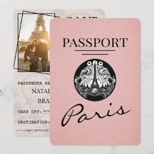 Pink Paris Passport Bewaar de datum Save The Date