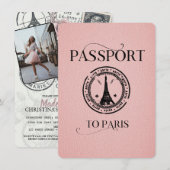 Pink Paris Passport Party Invite Save The Date (Voorkant / Achterkant)