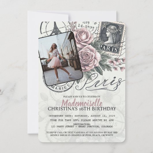 Pink Paris Passport Party Invite Save The Date (Achterkant)