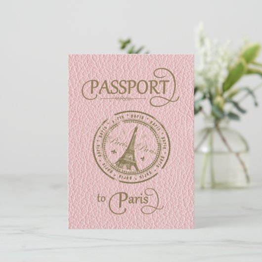 Pink Paris Passport Party Invite Save The Date (Staand voorkant)