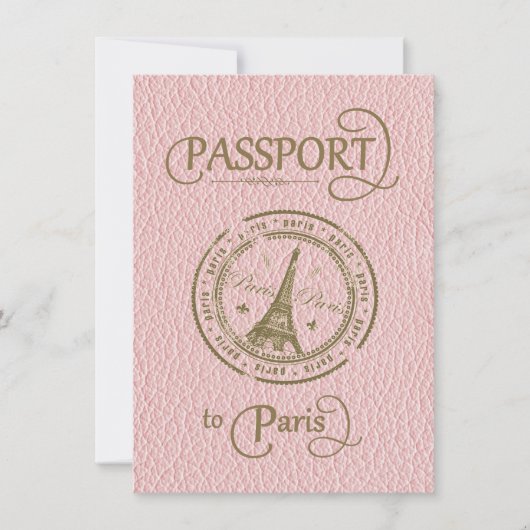 Pink Paris Passport Party Invite Save The Date (Voorkant)