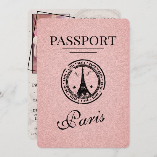 Pink Paris Passport Party Kaart (Voorkant / Achterkant)