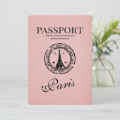 Pink Paris Passport Party Kaart (Staand voorkant)