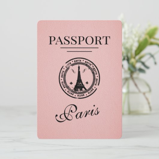 Pink Paris Passport Party Kaart (Staand voorkant)