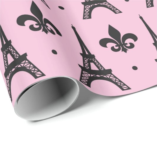 Pink Paris patroonpartij Eiffel tower wrap Cadeaupapier (Rol Hoek)