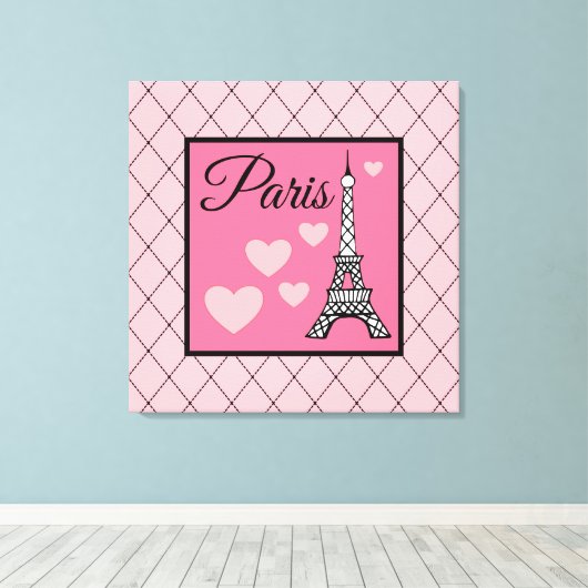 Pink Paris Sign Wall Art Canvas Afdruk (Insitu (Houten vloer))