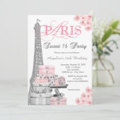 Pink Paris Sweet 16 Party Kaart (Staand voorkant)