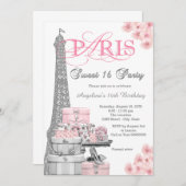 Pink Paris Sweet 16 Party Kaart (Voorkant / Achterkant)