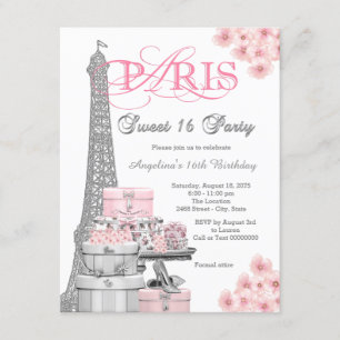 Pink Paris Sweet 16 Party Kaart