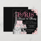 Pink Paris Sweet 16 Party Kaart (Voorkant / Achterkant)