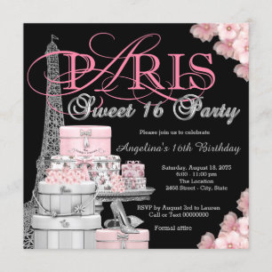 Pink Paris Sweet 16 Party Kaart