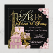 Pink Paris Sweet 16 Party Kaart (Voorkant / Achterkant)