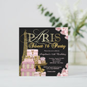 Pink Paris Sweet 16 Party Kaart (Staand voorkant)
