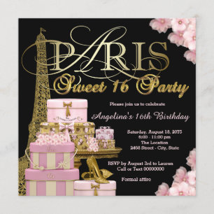 Pink Paris Sweet 16 Party Kaart