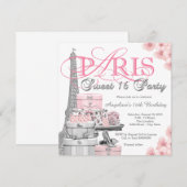 Pink Paris Sweet 16 Party Kaart (Voorkant / Achterkant)