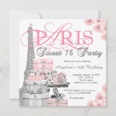 Pink Paris Sweet 16 Party Kaart (Voorkant)