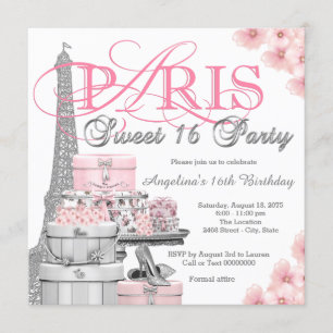 Pink Paris Sweet 16 Party Kaart