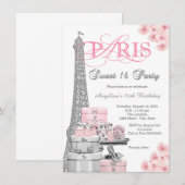 Pink Paris Sweet 16 Party Kaart (Voorkant / Achterkant)