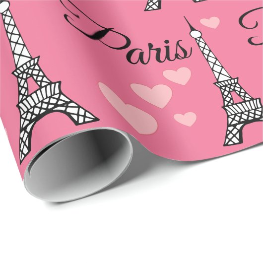 Pink Paris Wrapping Paper  Cadeaupapier (Rol Hoek)