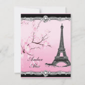 Pink Parisian Eiffel Tower Wedding Invitations Kaart (Voorkant)