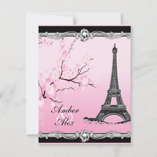 Pink Parisian Eiffel Tower Wedding Invitations Kaart (Voorkant)